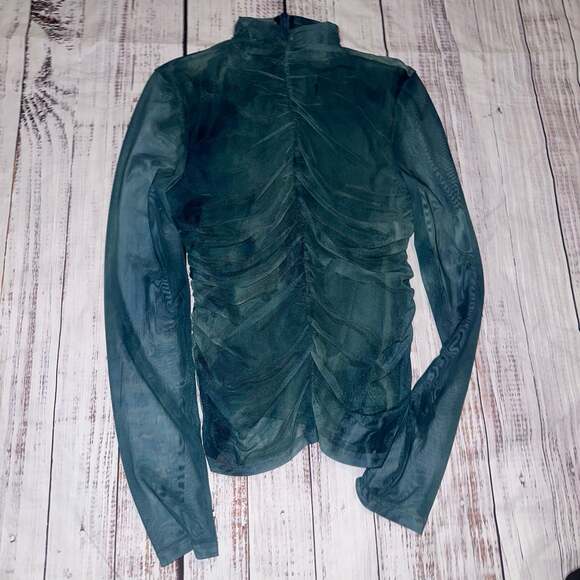Zara Tops - Y2K Sheer Green Ruched Mesh Top Dark Academia Fairycore Blouse-M